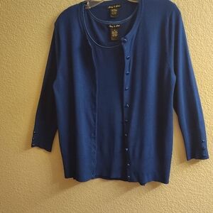 Audrey & Grace 2 Piece Royal Blue Knit Tank Top & Cardigan B28 X P